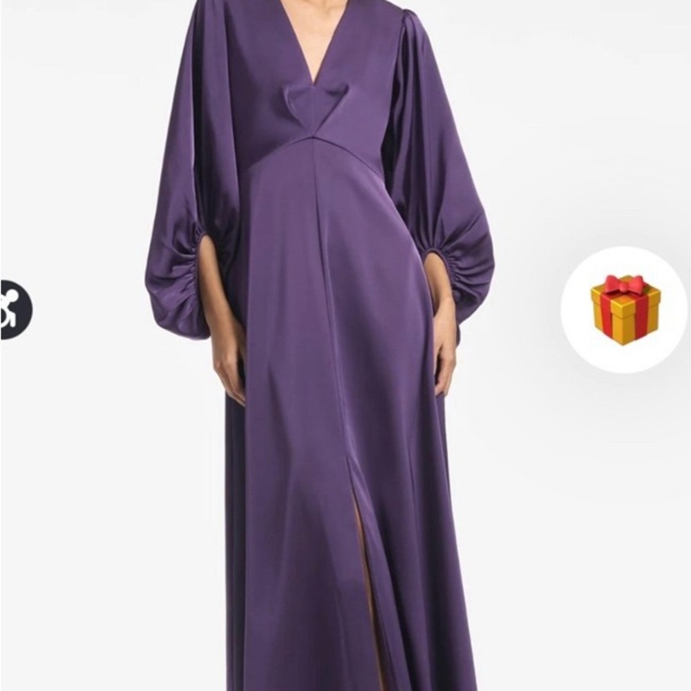 Elegant Purple V-Neck Bishop Sleeve Gown - SZ 6